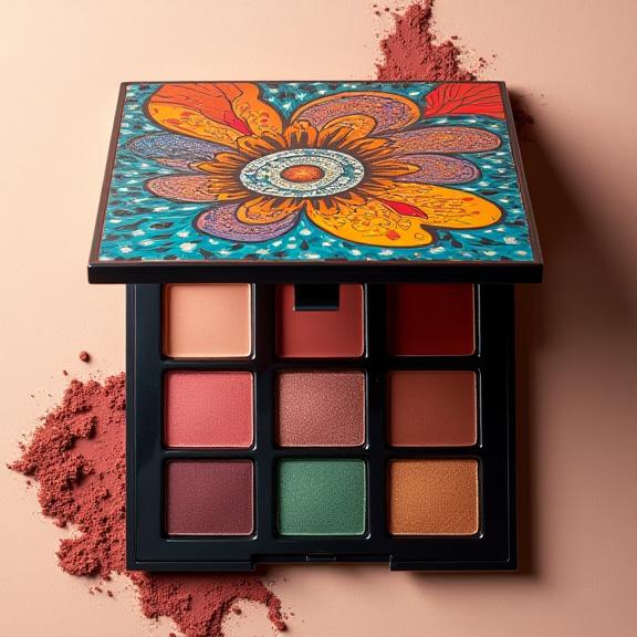 Palette di ombretti con coperchio in ceramica dipinta a mano.